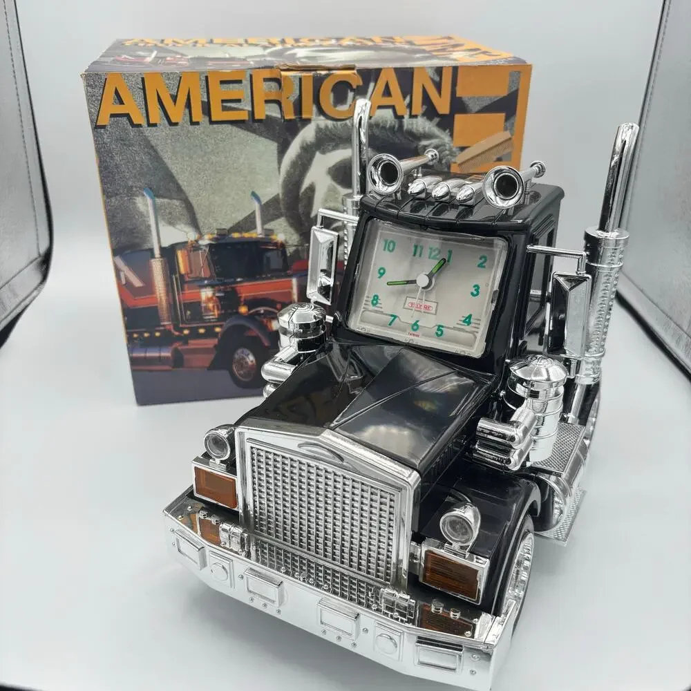 Vintage American Semi Truck Alarm Clock Black Desktop Clock w/ Original Box